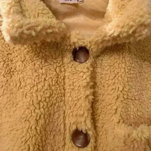 Small (fits M/L!) Yellow Sherpa button up jacket teddy jacket - Picture 5 of 8